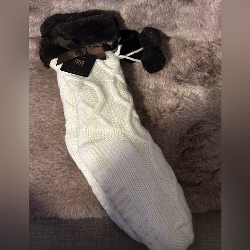 Frye Non-Slip Home Sock with Brown Fur One Size  NWT